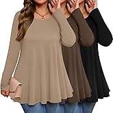 Evervibe 3 Pack Women's Plus Size Tunic Top Casual Long Sleeve Shirts Knitted Loose Fit Blouse Wear with Leggings