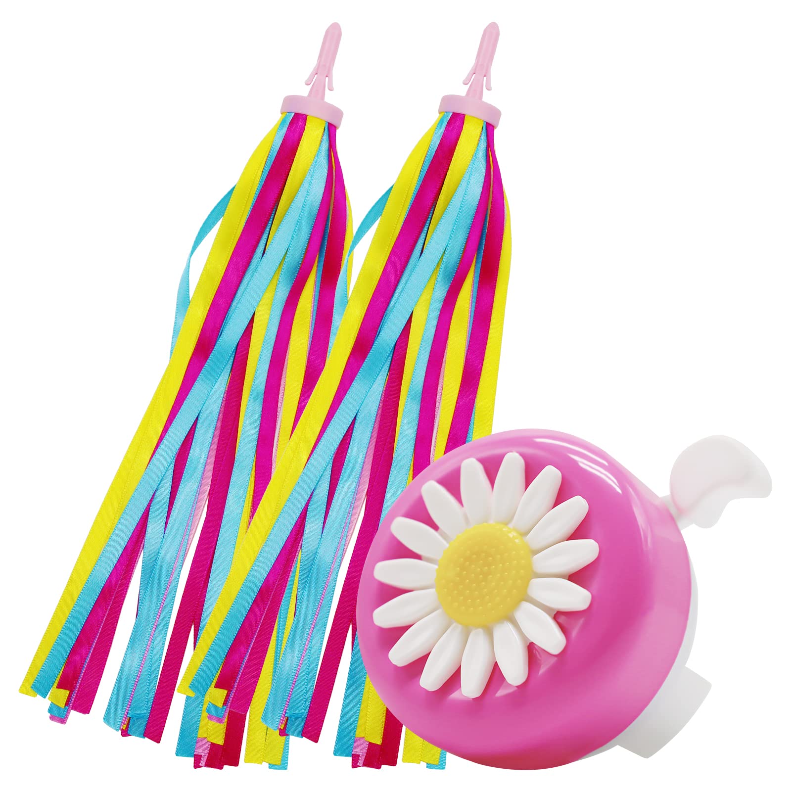 SZXMDKH 1 Pack Kids Bike Bell ＋ 2 Pack Girls Bike Tassels, Rainbow Streamers for Children's Bike