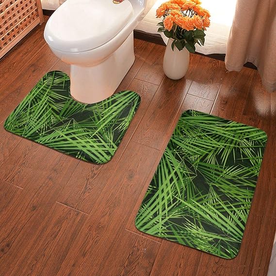 Seamless Palm Trees Leaves NonSlip Bathroom Rug Mats Set 2 Piece 1 Tub
