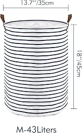 DOKEHOM 18-Inch Freestanding Laundry Basket with Lid Blue Stripe (M) view 3
