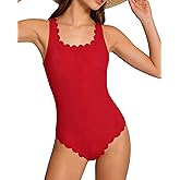 BeautyIn Girls Swimsuit Scalloped Ribbed One Piece Bathing Suit Adjustable Straps Teen Swimwear