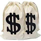 Eyllaaoo 2 Pack Money Bags, 11.8 x 15.7 Inches, Canvas, Drawstring Closure, Dollar Sign Design, Bank Robber Pirate Cowboy Cosplay, Party Decor, Gift Bags, Props