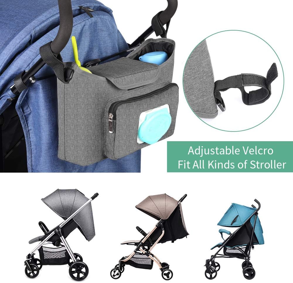 Baby Stroller Organizer - Stroller Accessories Bag Large Space with 2 Cup Holders Multiple Zipper Pockets for Bottle, Diaper, Phone, Toys, Baby Items - Fits All Strollers, Easy Installation: Home Improvement