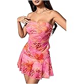 SOLY HUX Women's Mini Skirt Set 2 Piece Floral Print Tube Top Skirts Going Out Outfits Beach Vacation Clothes