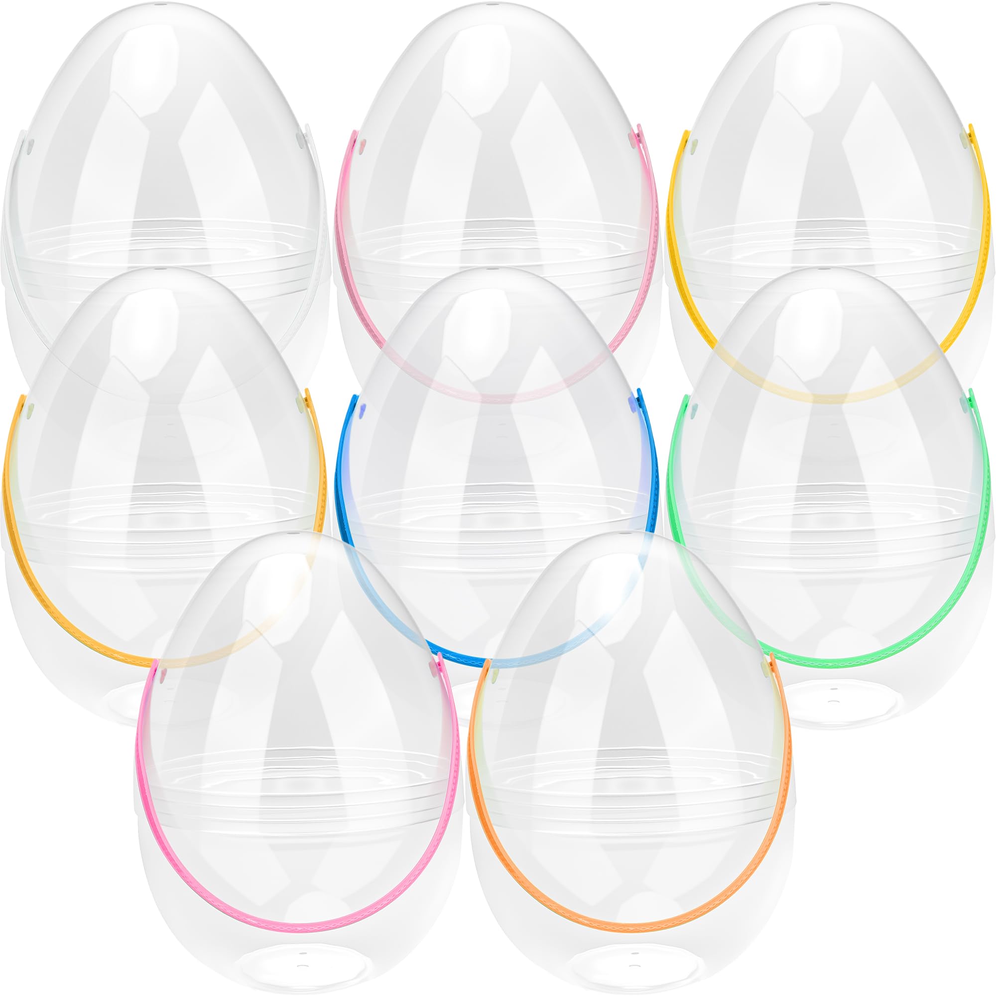 Photo 1 of 12 Inch/ 10 Inch/ 8 Inch Giant Clear Easter Eggs Fillable 4/5/ 6/7/ 8/10/ 12 Pcs Jumbo Plastic Easter Eggs Large Clear Easter Egg Empty for Easter (8 Pcs - Clear with Colorful Handle (10 Inch))
