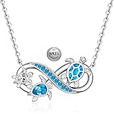 Turtle Necklace for Women Mom Sterling Silver Infinity Sea Turtle Pendant Necklaces Opal Tortoise Ocean Wave Jewelry Mothers Day Gifts