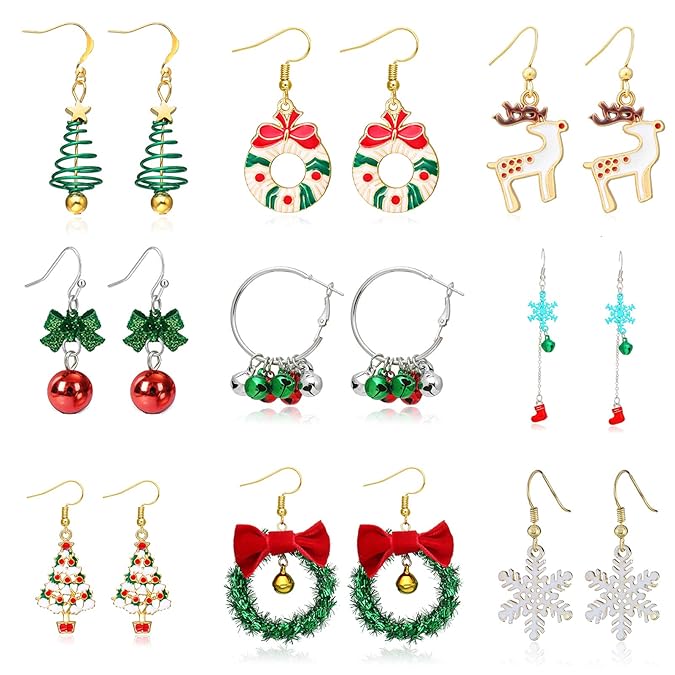 Buy 9Pairs Christmas Earrings Sets Holiday Drop Dangle Chrismas Earring