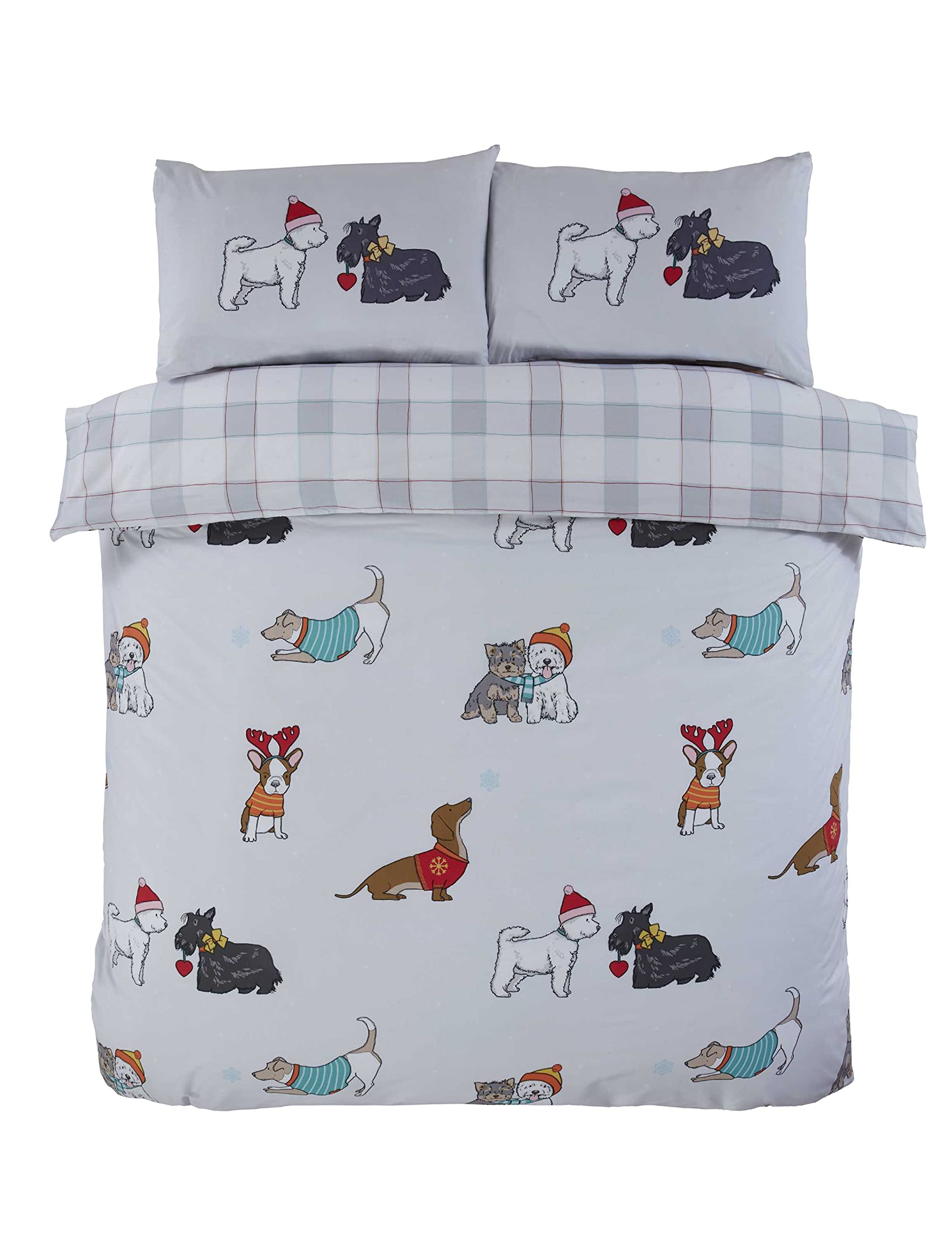 Rapport Home Winter Tails Christmas Duvet Cover Set | Festive Dog Print Bedding | Soft Polycotton | Double Size