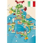 Italian Tourist and Travel Destinations Illustrated Map Travel World Map with Cities in Detail Map Art Wall Decor Geographica