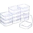 SATINIOR 12 Pack Clear Plastic Beads Storage Containers Box with Hinged Lid for Beads and More (2.12 x 2.12 x 0.79 Inch)