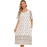 House Dresses for Women Short Sleeve with Pockets Floral Print Mumu Nightgown Lounge Dress