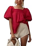 Tiko Miko Short Puff-Sleeve Dressy Blouses Smocked