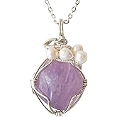 Designs by Nature Gems Birthstone & Pearl Necklace, Statement Zodiac Jewelry, Raw Crystal, 24 Inch Chain Silver Plated Chain, Mother's Day Gift, Handmade in North America