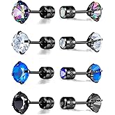 VOLUKA Cubic Zirconia Stainless Steel Screw Earrings - Titanium Screw Back Earrings 20G Pure Titanium Earpost - Hypoallergenic for Women Men Trendy Cartilage Stud Earrings