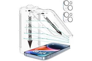 EZ-GLAZ- 4 Pack for iPhone 14 Screen Protector [6.1"] With 2 Pack Camera Lens Protector, 9H+ Hardness 12FT Military Grade Shatterproof Scratch Resistant Durable Tempered Glass Film with Flawless Fit Kit, HD Clear