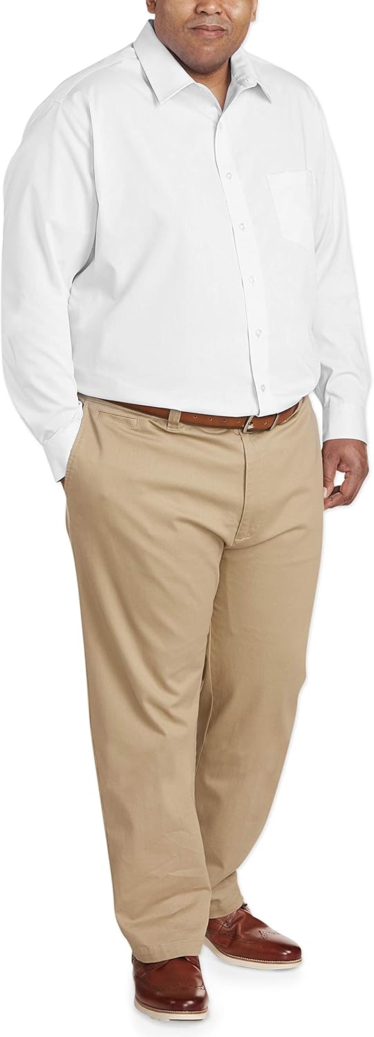  Essentials Men's Big & Tall Wrinkle-Resistant Long-Sleeve Solid Dress Shirt fit by DXL: Clothing