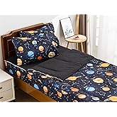 NTBED Galaxy Printed Zipper Bedding Sets Twin Lightweight Microfiber Universe Comforter Set with Fitted Sheet Pillow Covers,Navy Blue