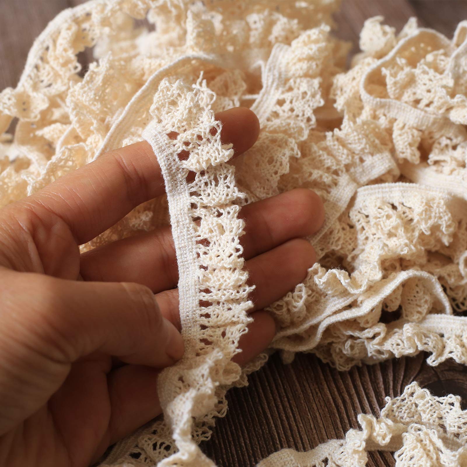 ToBeIT Vintage lace ribbon made of cotton, elastic lace ribbon, approx. 10 metres, decorative ribbon, lace fabric, lace trim for sewing, craft, wedding, scrapbooking, gift box (beige/10 metres)