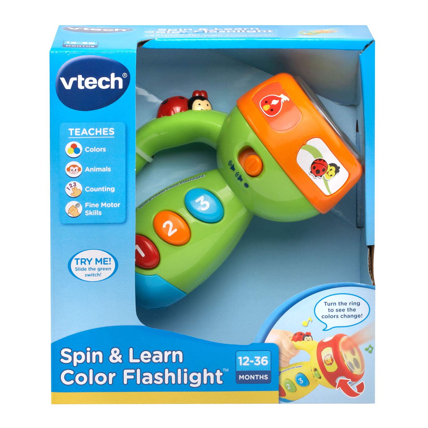 vtech spin and learn color flashlight pink