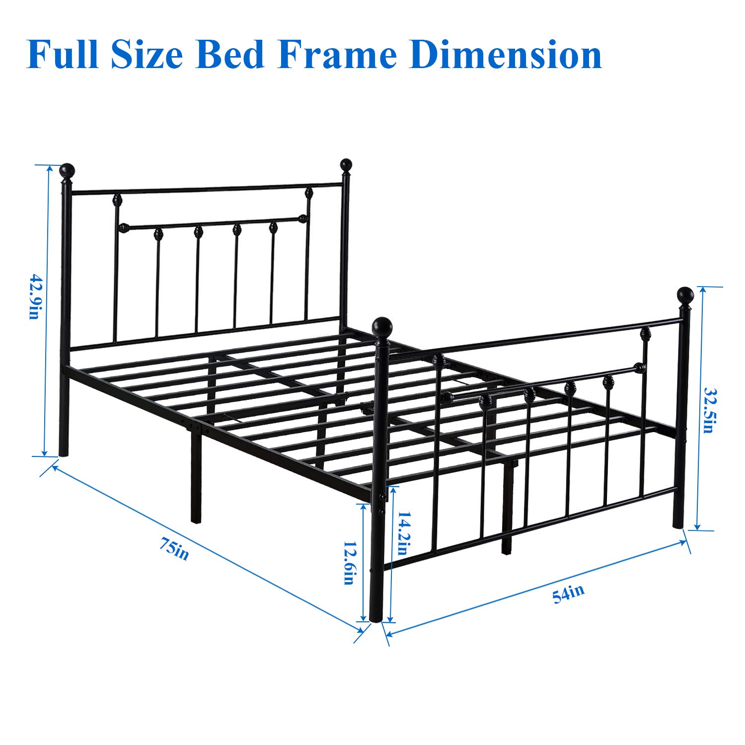 Twin Size Bed Frame Box Spring Replacement With Headboard Victorian Style Vecelo Metal Platform Mattress Foundation Bed Frames Furniture Full Size Bed Mattress Foundation