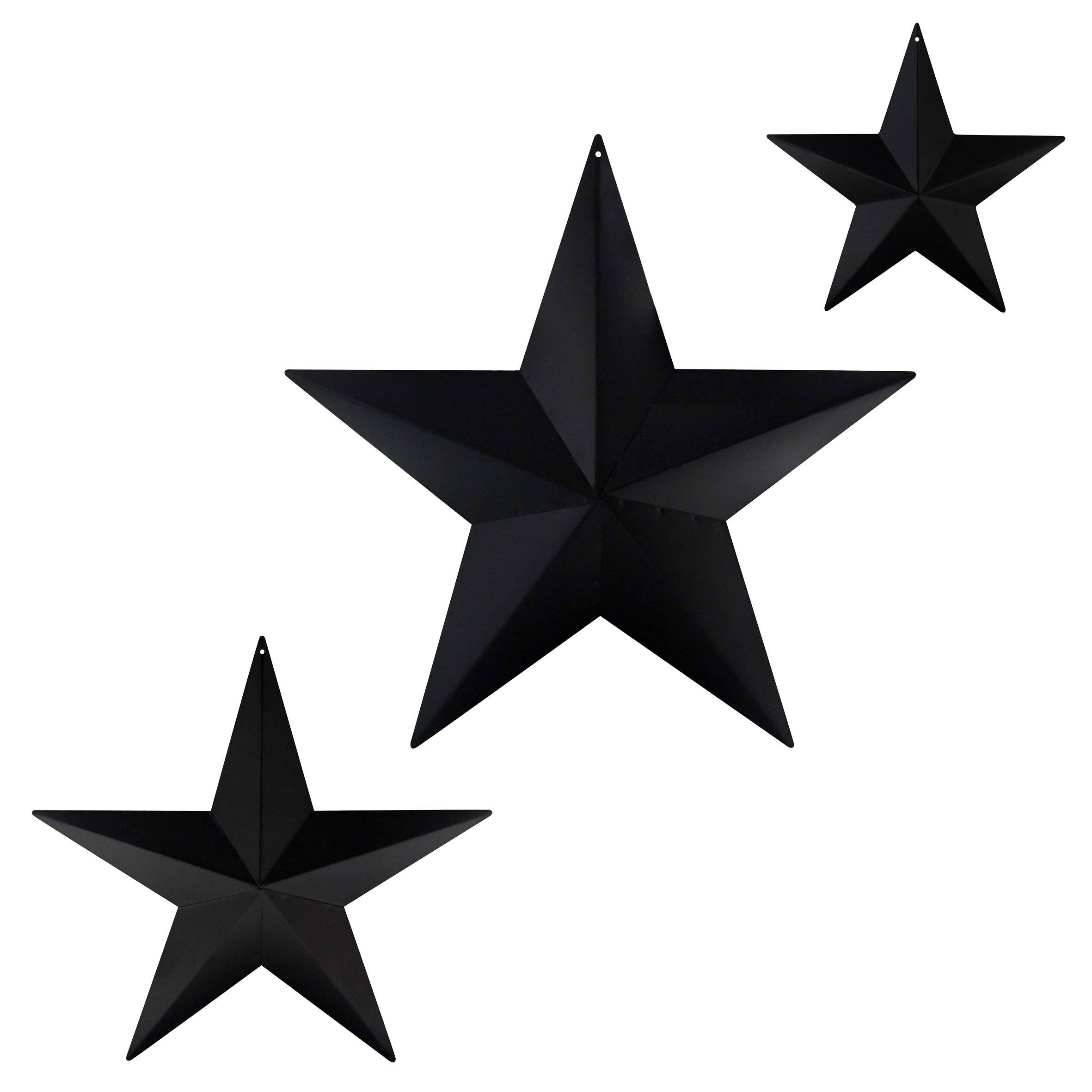 CVHOMEDECO. Primitives Rustic Antique Vintage Gifts Metal Barn Star Wall/Door Decor, 12/8/5.5 Inch, 3 PCS/SET.
