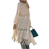 GORGLITTER Women's Crochet Cardigan Sweaters Oversized Long Duster Open Front Fringe Lightweight Knit Cardigan