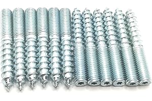 Haozheng Hanger Bolt M10x70 Silvery Double Headed Bolt Self-Tapping Screw for Furniture 12Pcs