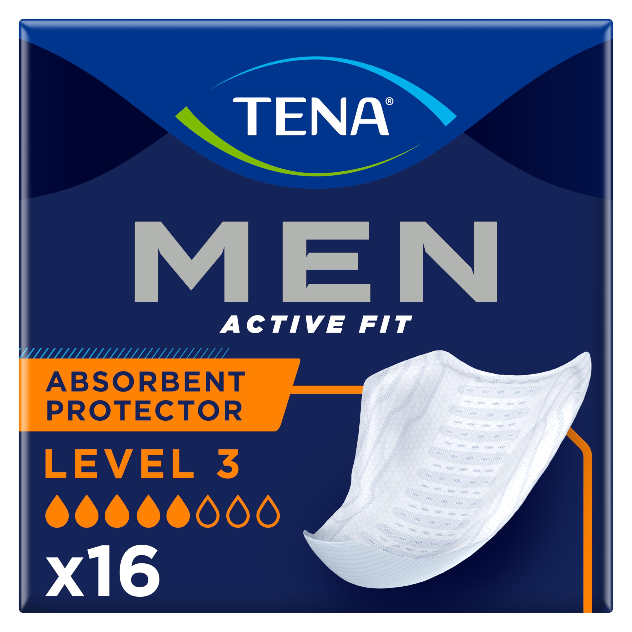 Tena Men Active Fit Absorbent Protector, Level 3, 1 Pack of 16 (16 Count)
