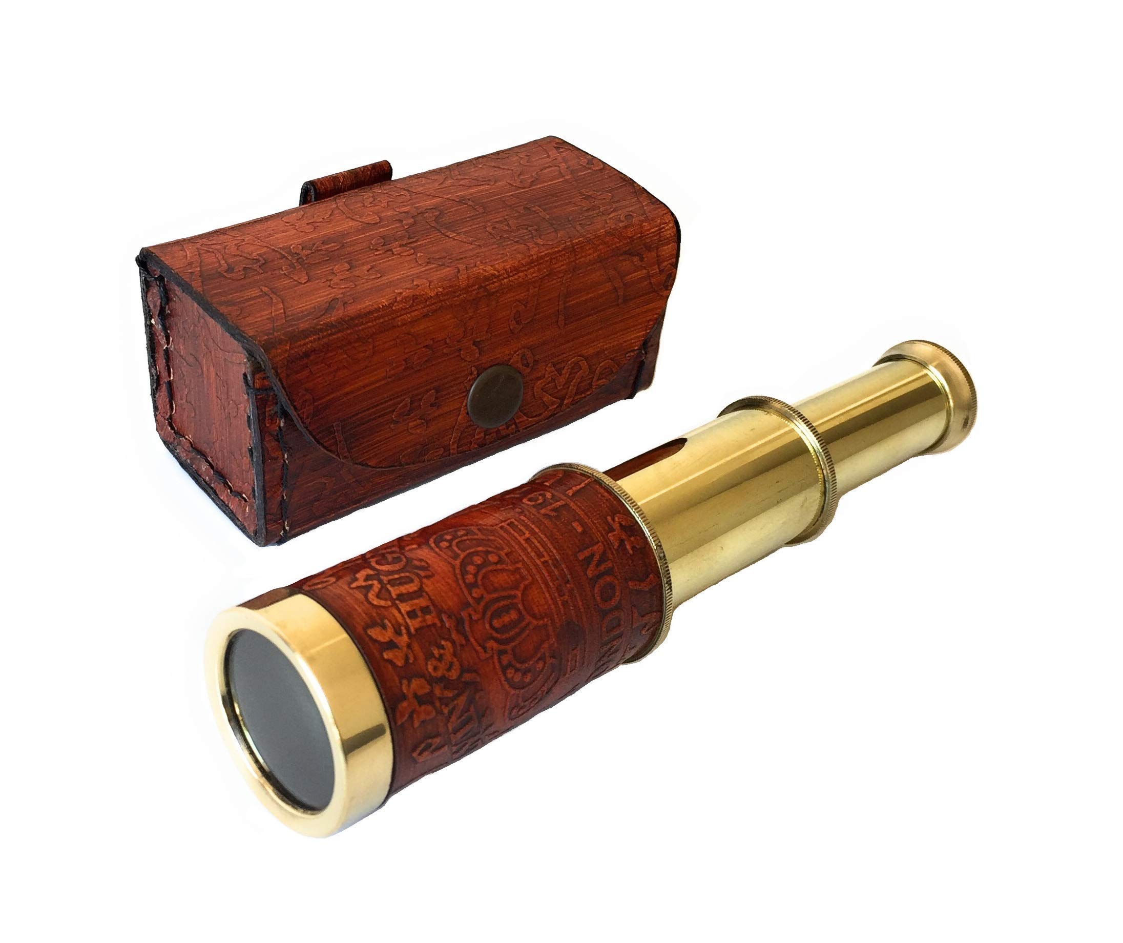 Shoptreed Antique Brass 6" Kelvin & Hughes London 1917 Telescope with Leather Case