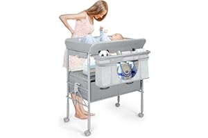FIAYGRO Baby Changing Table, Portable Changing Table with 2 Storage Baskets, Adjustable Height Waterproof Diaper Changing Station Pad Topper, Mobile Nursery for Newborn and Infant