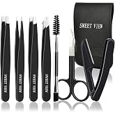 SWEET VIEW 7PCS Tweezers Kit for Women Facial Hair &amp; Brow | Plucker with Eyebrow Scissors &amp; Razor &amp; Spoolie for Chin, Splinter and Ingrown Hair