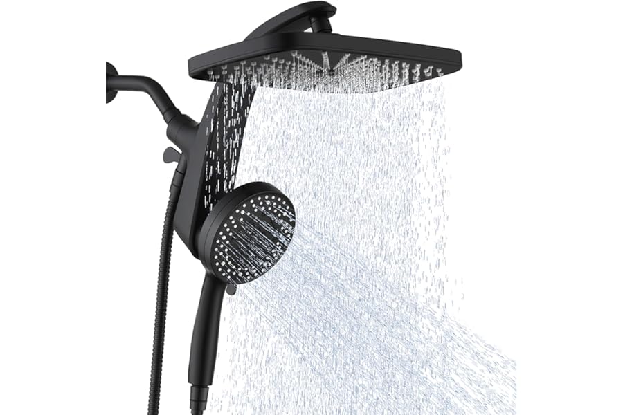 High Pressure Rain Shower Head: Upgrade Shower Heads with Handheld Spray Combo with Fixed Showerhead and 10 Sprays Handheld Shower Head, Detachable Showerheads Built-in Magnetic Docking and Power Jets