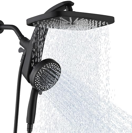 High Pressure Rain Shower Head: Upgrade Shower Heads with Handheld Spray Combo with Fixed Showerhead and 10 Sprays Handheld Shower Head, Detachable Showerheads Built-in Magnetic Docking and Power Jets