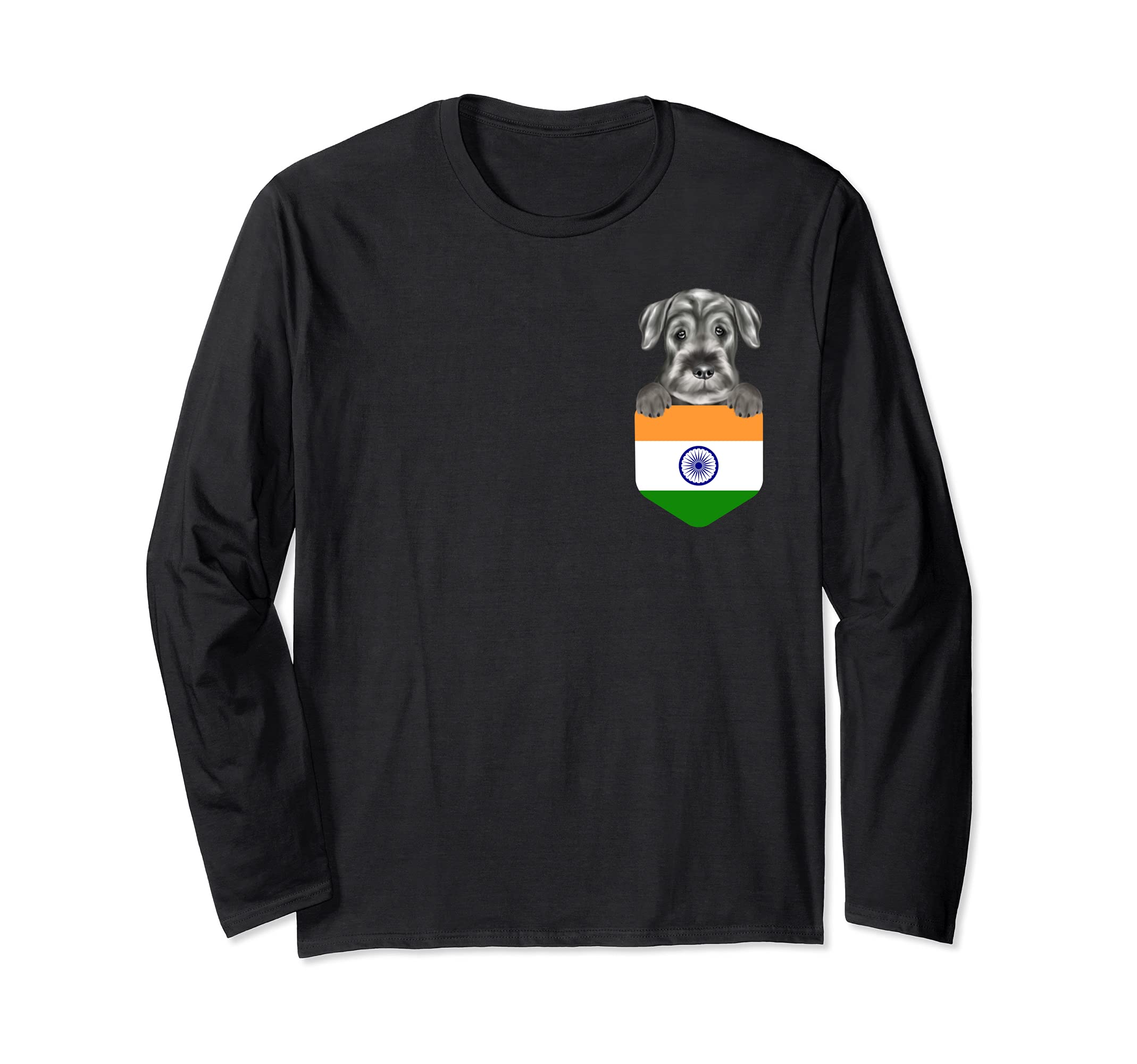 India Flag Standard Schnauzer Dog In Pocket Long Sleeve T-Shirt