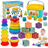 Montessori Baby Toys for Ages 6–18 Months with Sensory Shape Sorter Matching Game Toy Stacking Ring Soft Building Blocks Deve