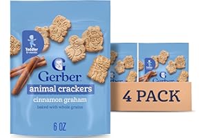 Gerber Animal Crackers, Snacks for Toddlers, Toddler Crackers, Vitamin E, Iron, Finger Foods, 4PK
