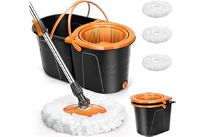 Nolopau Spin Mop and Bucket with Wringer Set, Double Bucket Separate Dirty Water, 360° Spinning Mop System with 3 Microfiber Mop Heads, Clean Water Mop Set for Floor Cleaning
