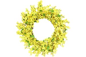 Yellow Forsythia Wreath Artificial Forsythia Door Wreath Hanging Spring Summer for Front Door Porch Decor 50cm..