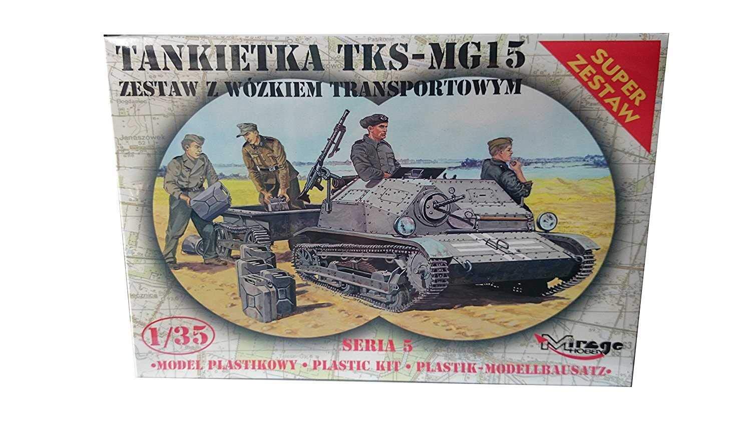 Mirage Hobby 35515 1:35 scale, tankette TKS-MG15 with transport trolley, plastic model kit