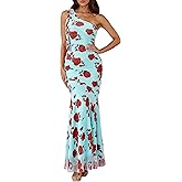 PRETTYGARDEN Womens Summer One Shoulder Maxi Dress 2026 Floral Sleeveless Bodycon Mesh Long Beach Vacation Sun Dresses