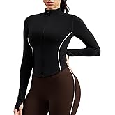 colorskin Women Workout Jackets Slim Fit Zip Up Corpped Athletic Jacket Contrast Stitching Jacket with Pocket