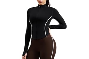 colorskin Women Workout Jackets Slim Fit Zip Up Corpped Athletic Jacket Contrast Stitching Jacket with Pocket