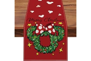 Seliem Merry Christmas Mouse Wreath Table Runner, Xmas Red Polka Dot Bow Stars Kitchen Dining Table Decor, Winter Holiday Farmhouse Home Decoration Indoor Outdoor Party Supply 13 x 72 Inches