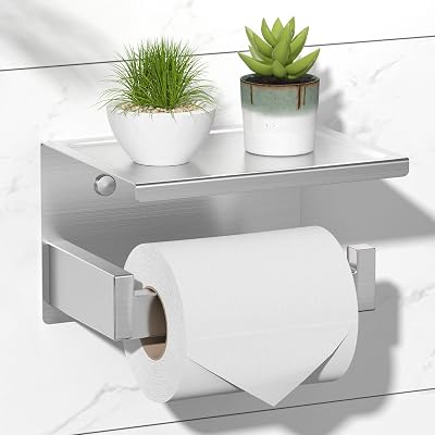 HITSLAM Brushed Nickel Toilet Roll Holder with Phone Shelf SUS 304 Stainless
