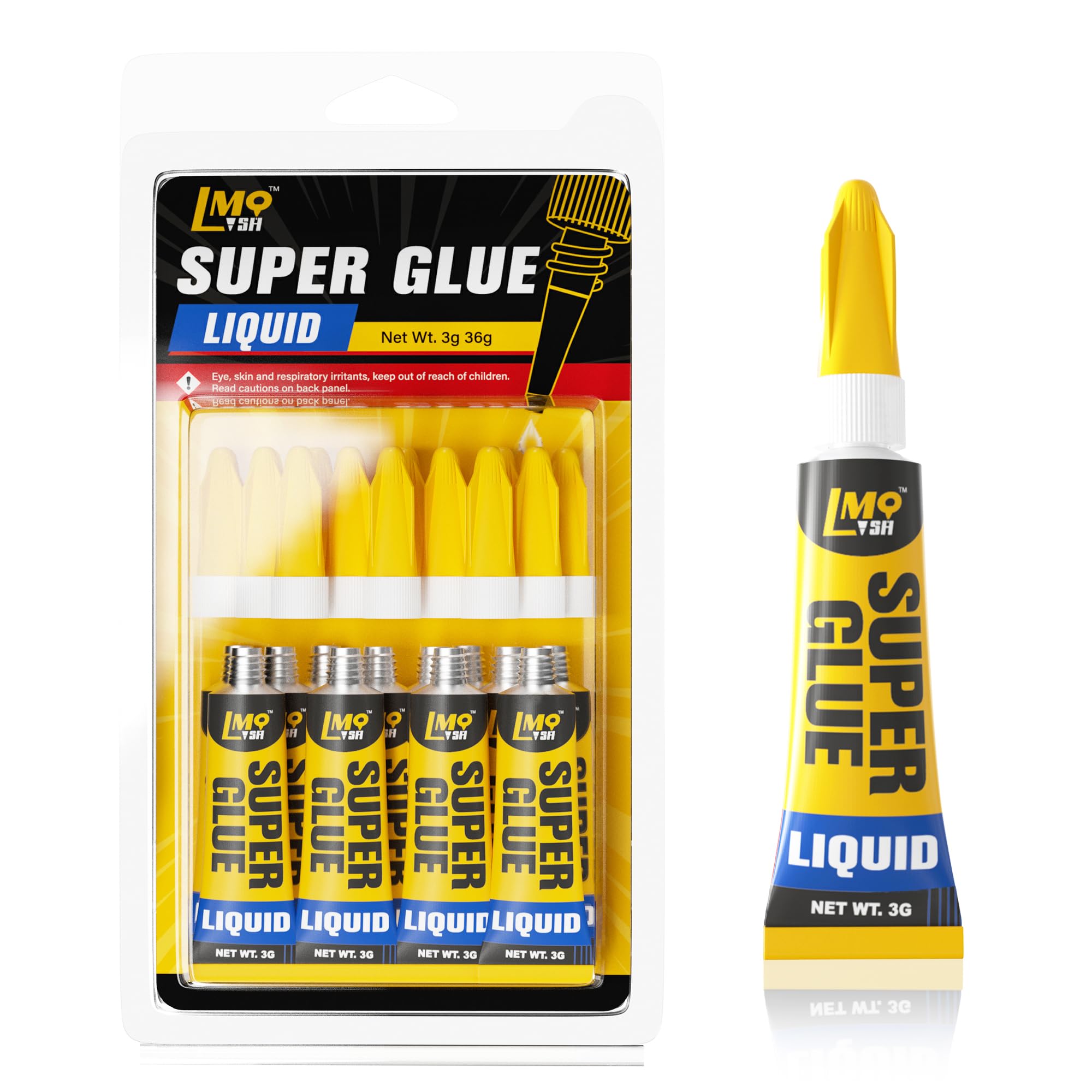 Photo 1 of 12×3g Mini Super Glue Clear Liquid, All Purpose Single Use Superglue Heavy Duty Strong for Plastic Ceramic Glass Metal Repair, Instant Cyanoacrylate Adhesive Bonding Wood Miniatures 3D Print