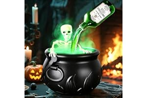 MINILING Large Cauldron Halloween Decor with Skeleton, Magic Floating Potion Bottles & Fog Diffuser - Halloween Decorations Indoor- Black Witches Cauldron Bowl Hocus Pocus Decor for Home Room Kitchen Decor