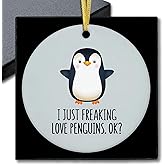 fZSZSD I Just Freaking Love Penguins Ok Ornament, Funny Penguin Ceramic Ornament Keepsake, Gifts for Penguin Lovers Women Men, Funny Penguins Hanging Ornaments for Christmas Tree Decoration