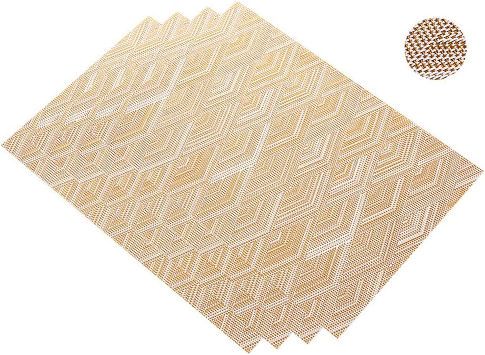 HomeyHo Table Placemat Waterproof Cloth Placemats for Dining Table Washable Vinyl Placemats Set of 4 Table Mat PVC Dining Table Mats Colorful Braided Woven Placemats Yellow