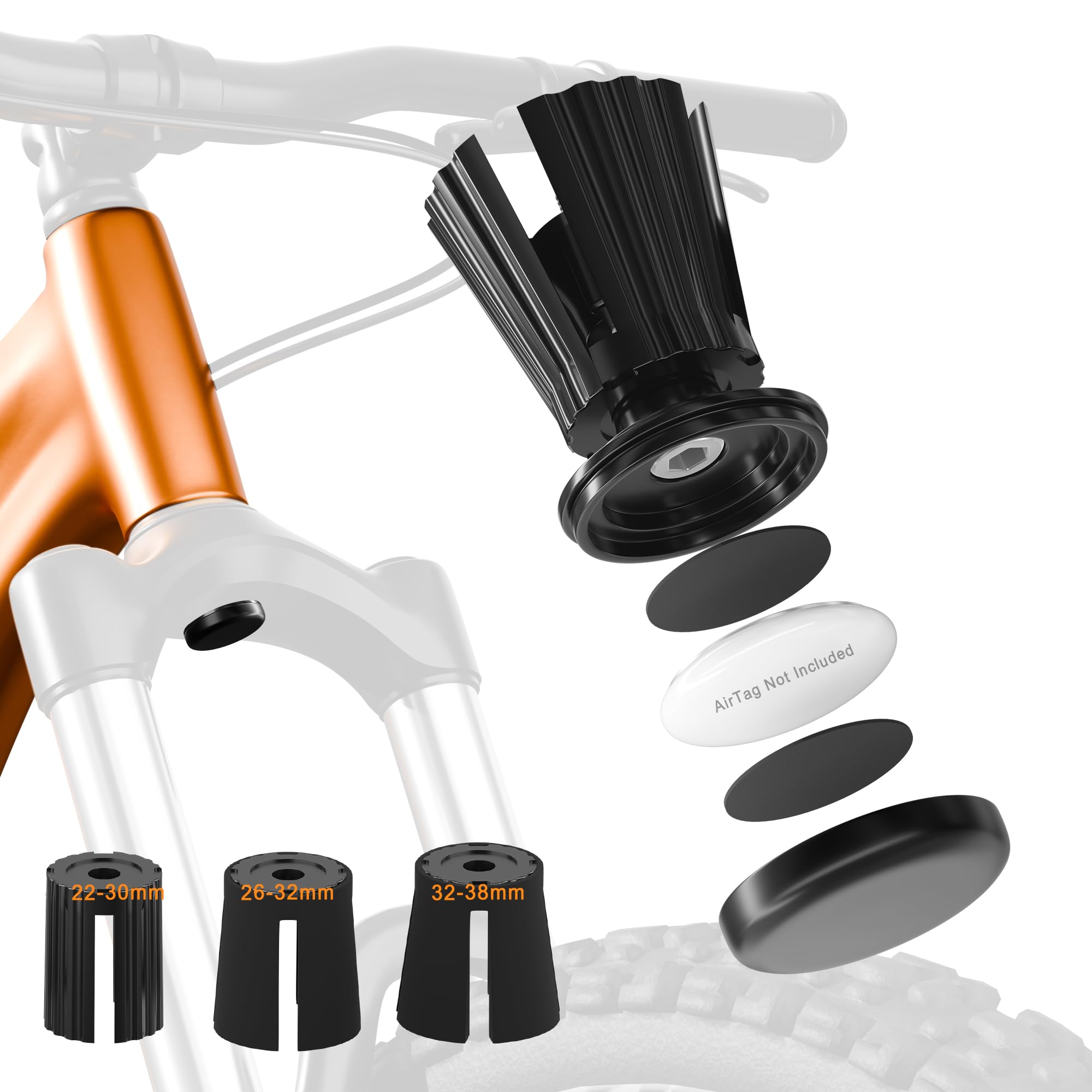 NICEDACK Bike Mount for AirTag, Bicycle Holder for Apple Airtag Hidden in Bike Fork, Bicycle Mount for Air Tag, Suitable for Bicycle Front Fork Tubes with Inner Diameter of 22-38mm/0.87in-1.50in