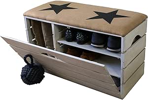 Liza Line Zapatero Banco de Madera Grande con Puerta (Blanco Envejecido